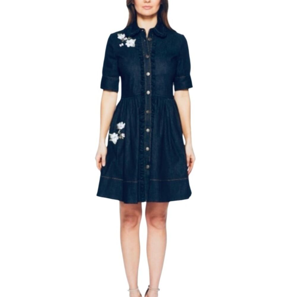 Kate Spade Embroidered Denim Shirt Dress Size 2 - Picture 6 of 14